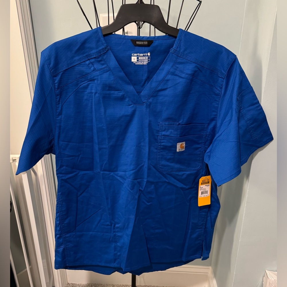 NEW Carhartt Rugged Flex Mens Royal Blue Scrub Top Large L pocket top Modern fit